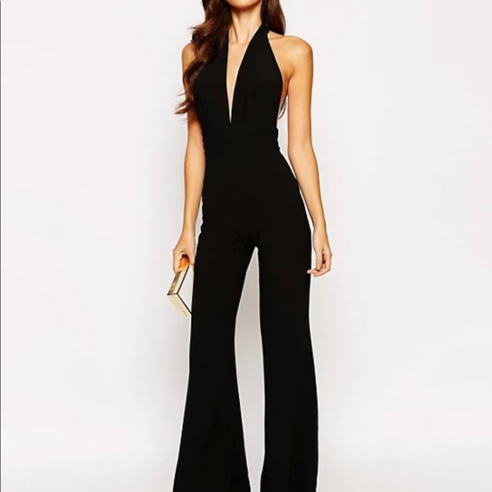 John Zack Petite Plunge Halter black ASOS Jumpsuit
